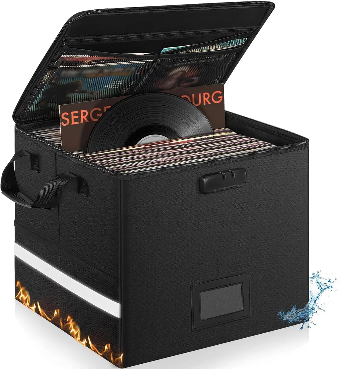 Fireproof Vinyl Record Storage Box, Large Capacity 100+ 12-Inch Records, Portable with Lock, Black
Fireproof Vinyl Record Storage Box, Large Capacity 100+ 12-Inch Records, Portable with Lock, Black