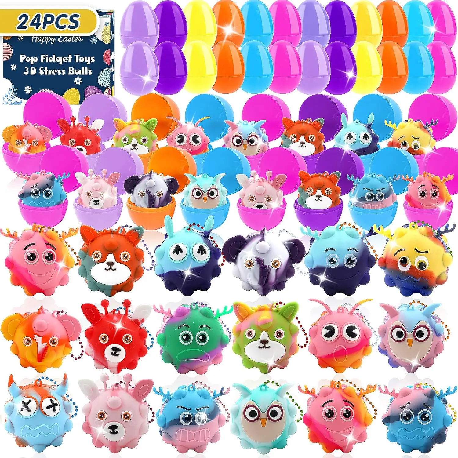 24 Pack Easter Eggs with Pop Fidget Toys Inside, Stress Balls for Kids Adults Classroom Prizes Party Favors
24 Pack Easter Eggs with Pop Fidget Toys Inside, Stress Balls for Kids Adults Classroom Prizes Party Favors