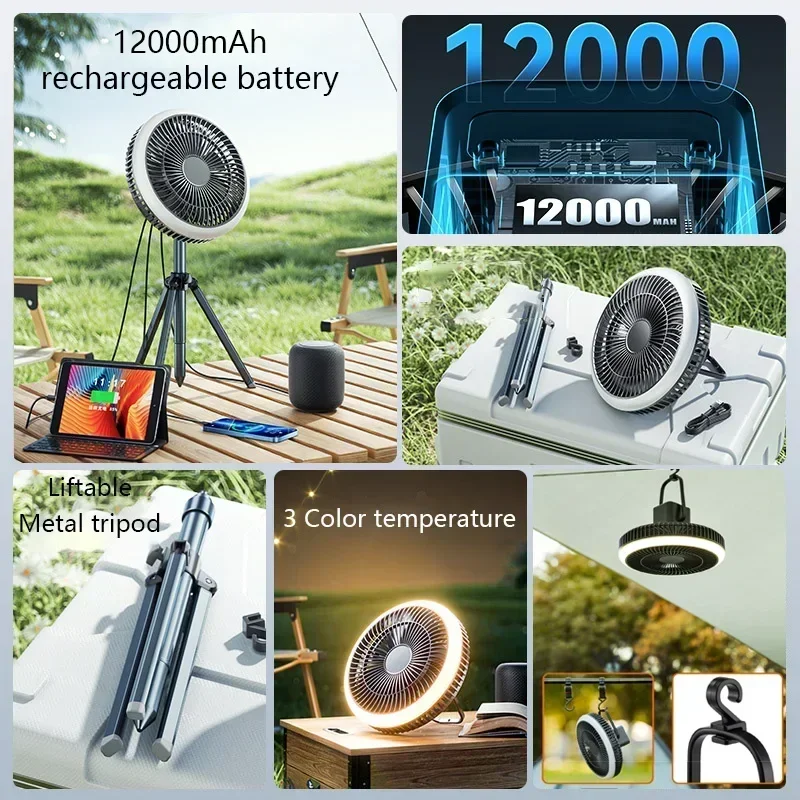 Camping Charging Fan Portable Office Wireless Fan 10000mAh Outdoor Tent Electric Ceiling Fan with External LED Lighting Battery
Camping Charging Fan Portable Office Wireless Fan 10000mAh Outdoor Tent Electric Ceiling Fan with External LED Lighting Battery