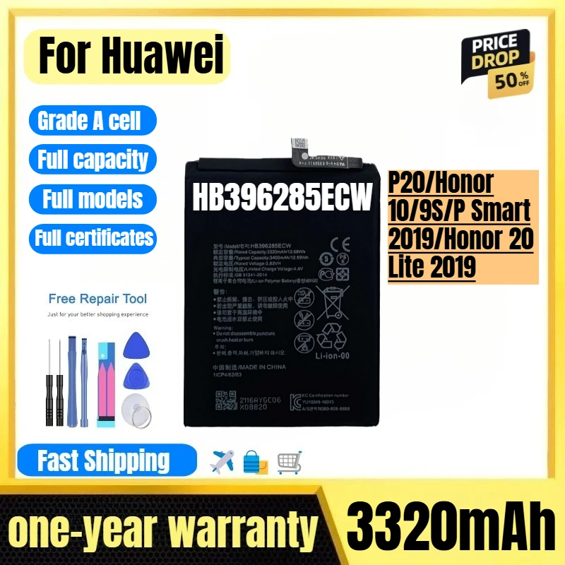 HB396285ECW for Huawei P20/Honor 10/9S/P Smart 2019/Honor 20 Lite 2019 Phone Battery High Quality Replacement Bateria with Tools
HB396285ECW for Huawei P20/Honor 10/9S/P Smart 2019/Honor 20 Lite 2019 Phone Battery High Quality Replacement Bateria with Tools