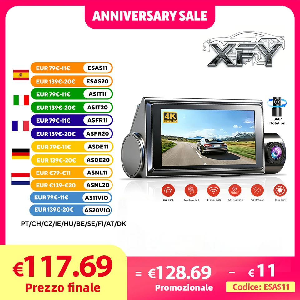 XFY 4K Car Dvr Video Recorder 4 Channels 360° WIFI Front inside Rotatable Rear View Camera 24h Parking Monitor Car DashCam NEW
XFY 4K Car Dvr Video Recorder 4 Channels 360° WIFI Front inside Rotatable Rear View Camera 24h Parking Monitor Car DashCam NEW