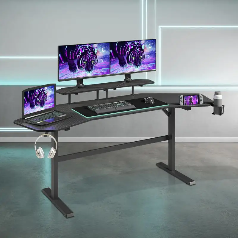 Gaming Desk with Shelves & Accessory Holder, Black, Ideal for Gamers, Ergonomic Design, Adjustable Height, Modern Look, Sturdy
Gaming Desk with Shelves & Accessory Holder, Black, Ideal for Gamers, Ergonomic Design, Adjustable Height, Modern Look, Sturdy