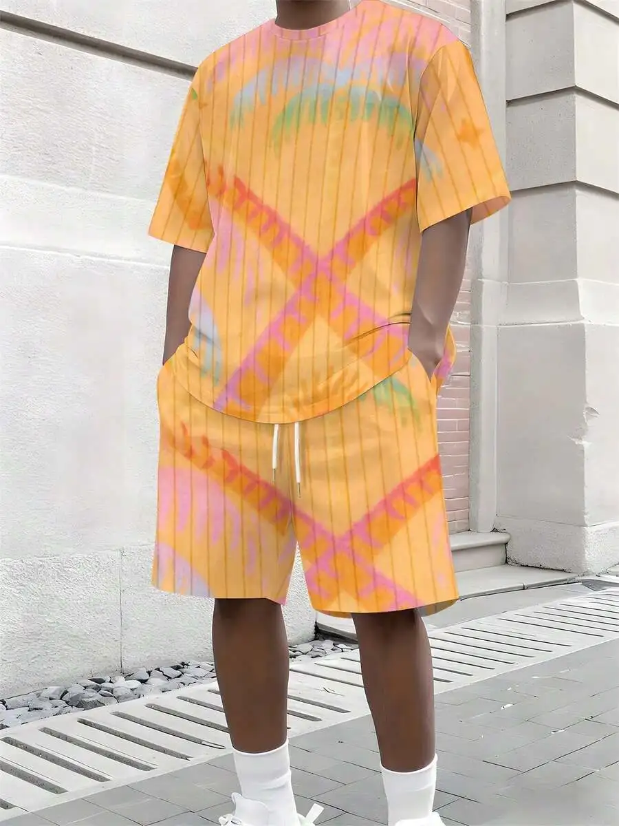 Mens Summer Two Piece Set Orange Gradient Stripe X Print Loose Fit Breathable Sportswear
Mens Summer Two Piece Set Orange Gradient Stripe X Print Loose Fit Breathable Sportswear