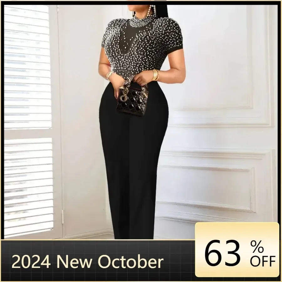 Customized Elegant African Party Evening Clothes for Women Autumn Short Sleeve O-neck Black White Polyester Jumpsuit African Clo
Customized Elegant African Party Evening Clothes for Women Autumn Short Sleeve O-neck Black White Polyester Jumpsuit African Clo