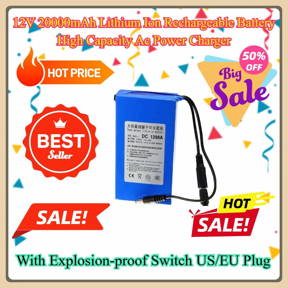 With Explosion-proof Switch US/EU Plug 12V 20000mAh Lithium Ion Rechargeable Battery High Capacity Ac Power Charger
With Explosion-proof Switch US/EU Plug 12V 20000mAh Lithium Ion Rechargeable Battery High Capacity Ac Power Charger