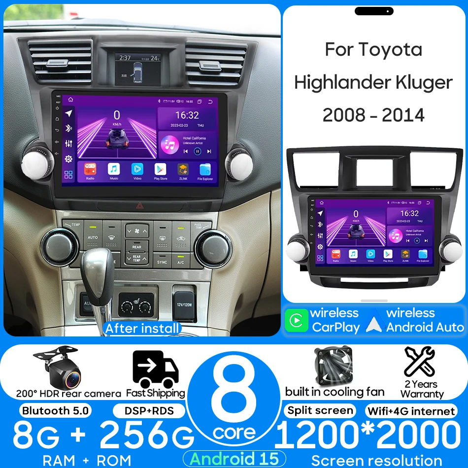 Для Toyota Highlander Kluger 2008-2014 Android 15 Автомобильный мультимедийный радиоприемник Видеоплеер Стерео CarPlay Авто Wi-Fi 2din
Для Toyota Highlander Kluger 2008-2014 Android 15 Автомобильный мультимедийный радиоприемник Видеоплеер Стерео CarPlay Авто Wi-Fi 2din
