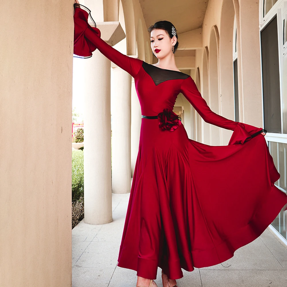 Ballroom Gray Costume Women's New Dance Waltz Competition Costume Fishbone Long Dress wine red Black Practice Performance dress
Ballroom Gray Costume Women's New Dance Waltz Competition Costume Fishbone Long Dress wine red Black Practice Performance dress