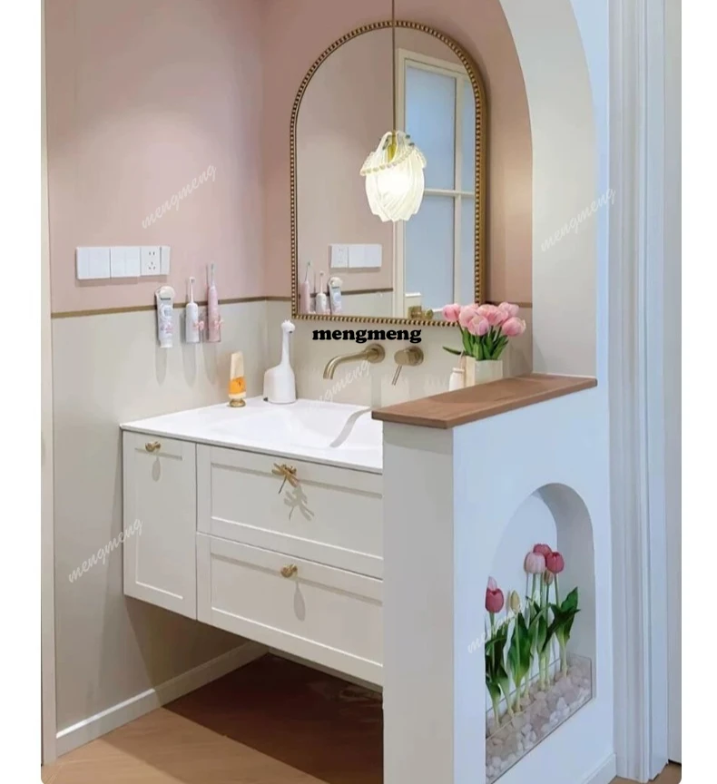 French cream wind bathroom cabinet combination integrated basin washbasin cabinet customization
French cream wind bathroom cabinet combination integrated basin washbasin cabinet customization