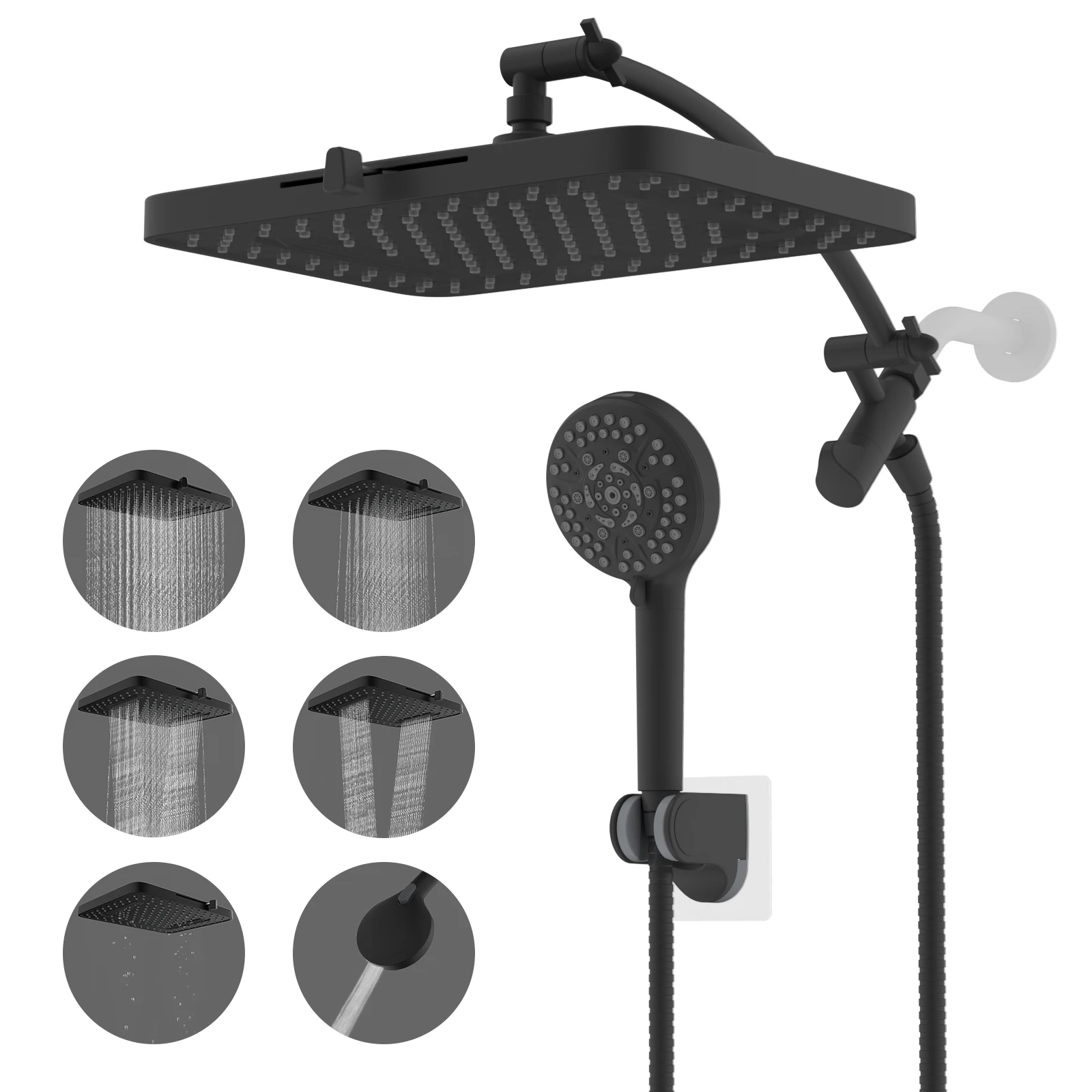Shower Head Combo,13 Inch High Pressure Rain Shower Head with 12 Inch Adjustable Extension Arm and 10 Settings Handheld Spray
Shower Head Combo,13 Inch High Pressure Rain Shower Head with 12 Inch Adjustable Extension Arm and 10 Settings Handheld Spray