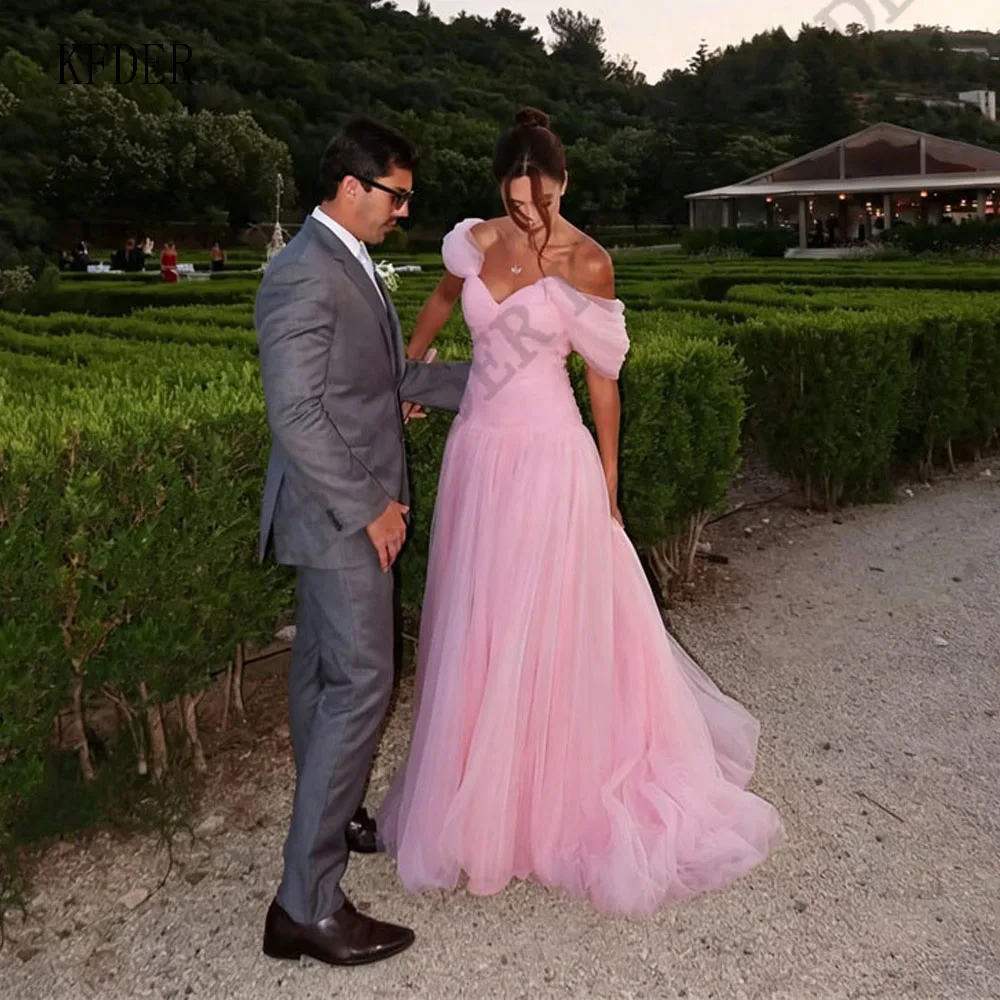 Pink Tulle Evening Dress Customized A Line Off Shoulder Pltated Prom Gown Wedding Party Dress Elegant Full-Length Formal Gown
Pink Tulle Evening Dress Customized A Line Off Shoulder Pltated Prom Gown Wedding Party Dress Elegant Full-Length Formal Gown