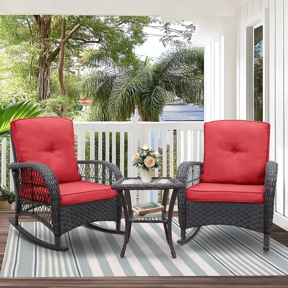 2-Piece Outdoor Wicker Rocking Chairs Set with Coffee Table and Cushions for Patio, Balcony, Porch, or Deck (Red)
2-Piece Outdoor Wicker Rocking Chairs Set with Coffee Table and Cushions for Patio, Balcony, Porch, or Deck (Red)