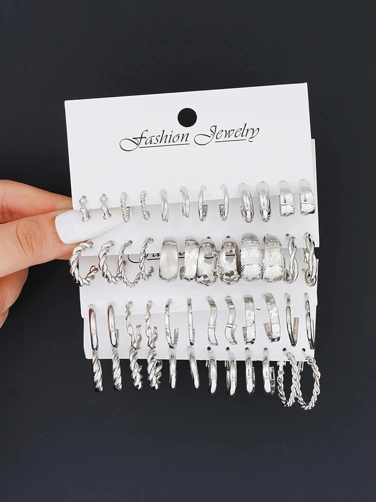 Fashion Silver Color Twisted Small Hoop Earrings Set Metal Hollow Earring For Women C-Shape Ear Studs Trendy Jewelry
Fashion Silver Color Twisted Small Hoop Earrings Set Metal Hollow Earring For Women C-Shape Ear Studs Trendy Jewelry