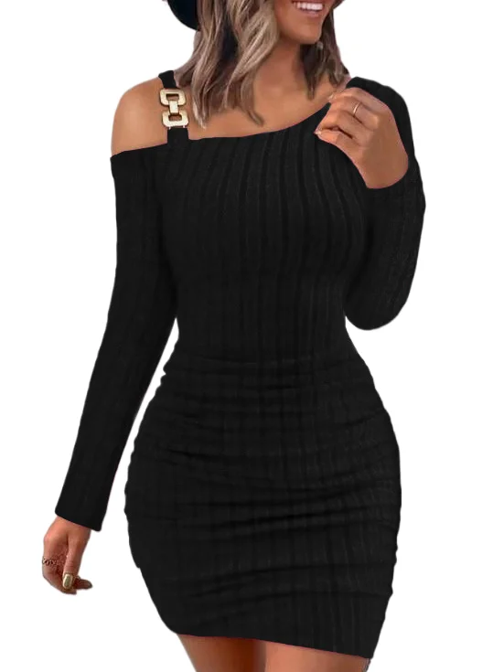 Sexy Off-the-shoulder Dresses For Women Autumn Fashion Metal Button Long Sleeve Casual Slant Collar Slim Mini Dress Vestido
Sexy Off-the-shoulder Dresses For Women Autumn Fashion Metal Button Long Sleeve Casual Slant Collar Slim Mini Dress Vestido
