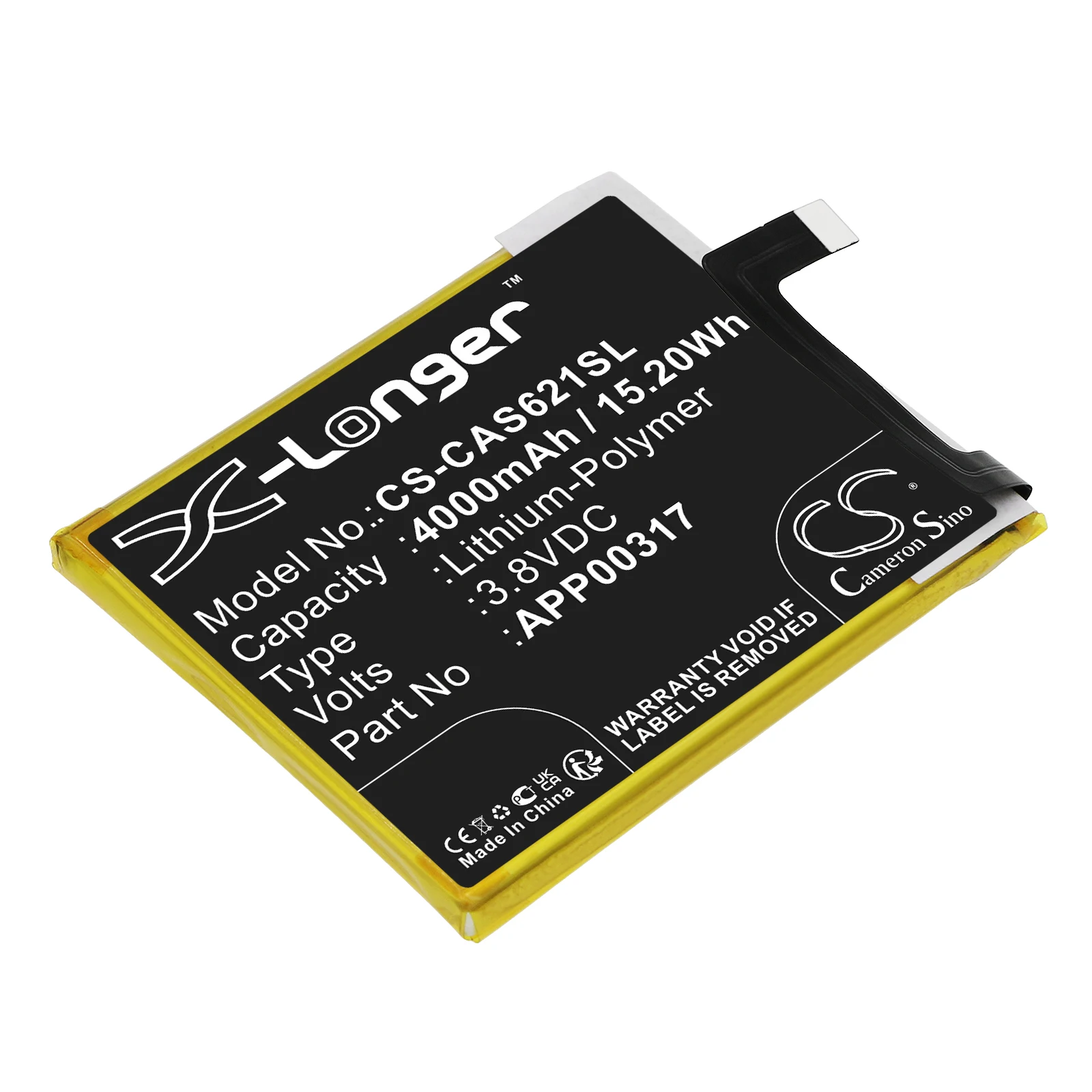 Li-Polymer Mobile, SmartPhone Battery for CAT, 3.8V, 4000mAh, Compatible Models: S62 Pro
Li-Polymer Mobile, SmartPhone Battery for CAT, 3.8V, 4000mAh, Compatible Models: S62 Pro