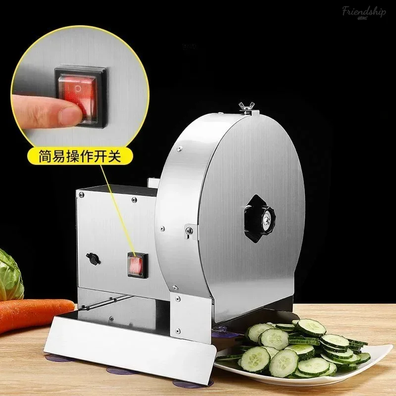 Electric slicer. Stainless steel. Household. Automatic. Lemon, potato. Multifunctional artifact. Vegetable cutter. Commercial.
Electric slicer. Stainless steel. Household. Automatic. Lemon, potato. Multifunctional artifact. Vegetable cutter. Commercial.