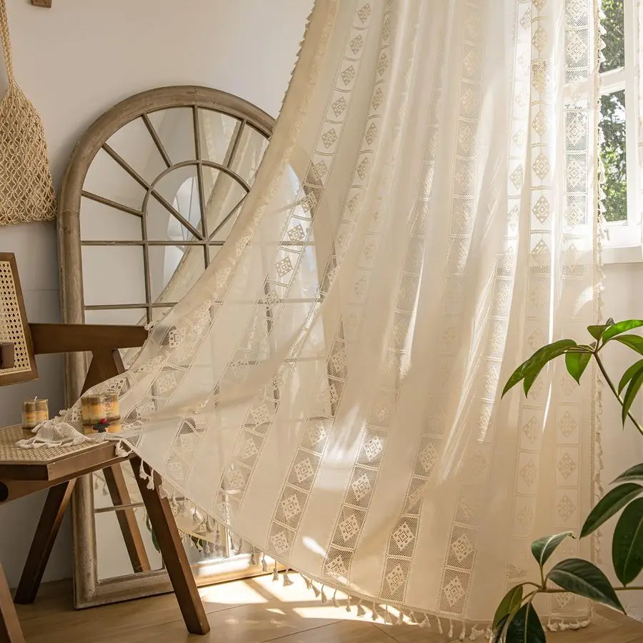 Бежевые шторы в стиле бохо для гостиной и спальни, 2 панели, с кружевными вставками, полупрозрачные, в богемном стиле, ручной работы, с кистями, для оформления окон
Бежевые шторы в стиле бохо для гостиной и спальни, 2 панели, с кружевными вставками, полупрозрачные, в богемном стиле, ручной работы, с кистями, для оформления окон