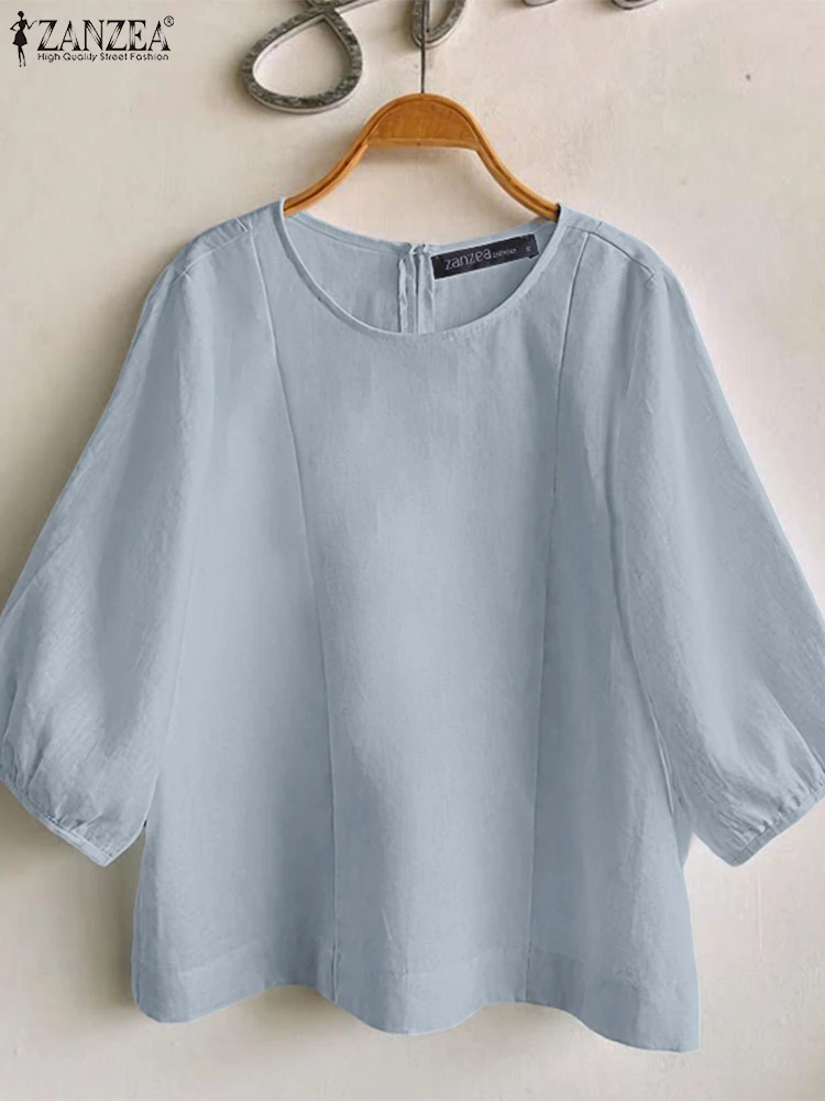 ZANZEA, уличная мода в корейском стиле, Blusas Mujer, женские летние блузки с круглым вырезом и рукавами 3/4, повседневные свободные однотонные топы со швами
ZANZEA, уличная мода в корейском стиле, Blusas Mujer, женские летние блузки с круглым вырезом и рукавами 3/4, повседневные свободные однотонные топы со швами