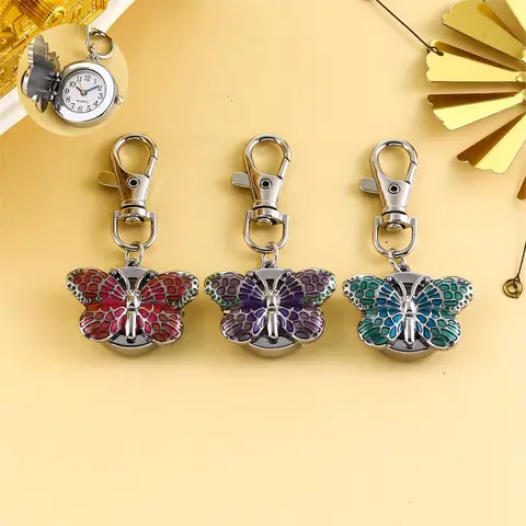 Wiszący zegarek z motylem z kreskówek Podnoszony brelok studencki Wiszący zegarek Śliczny damski męski naszyjnik Zegarek kieszonkowy Zegarek kwarcowy