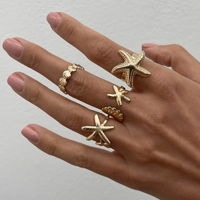 4Pcs/set Starfish Shell Open Rings for Women Luxury Gold Color Irregular Adjustable Rings Set Party Jewelry Gifts
4Pcs/set Starfish Shell Open Rings for Women Luxury Gold Color Irregular Adjustable Rings Set Party Jewelry Gifts