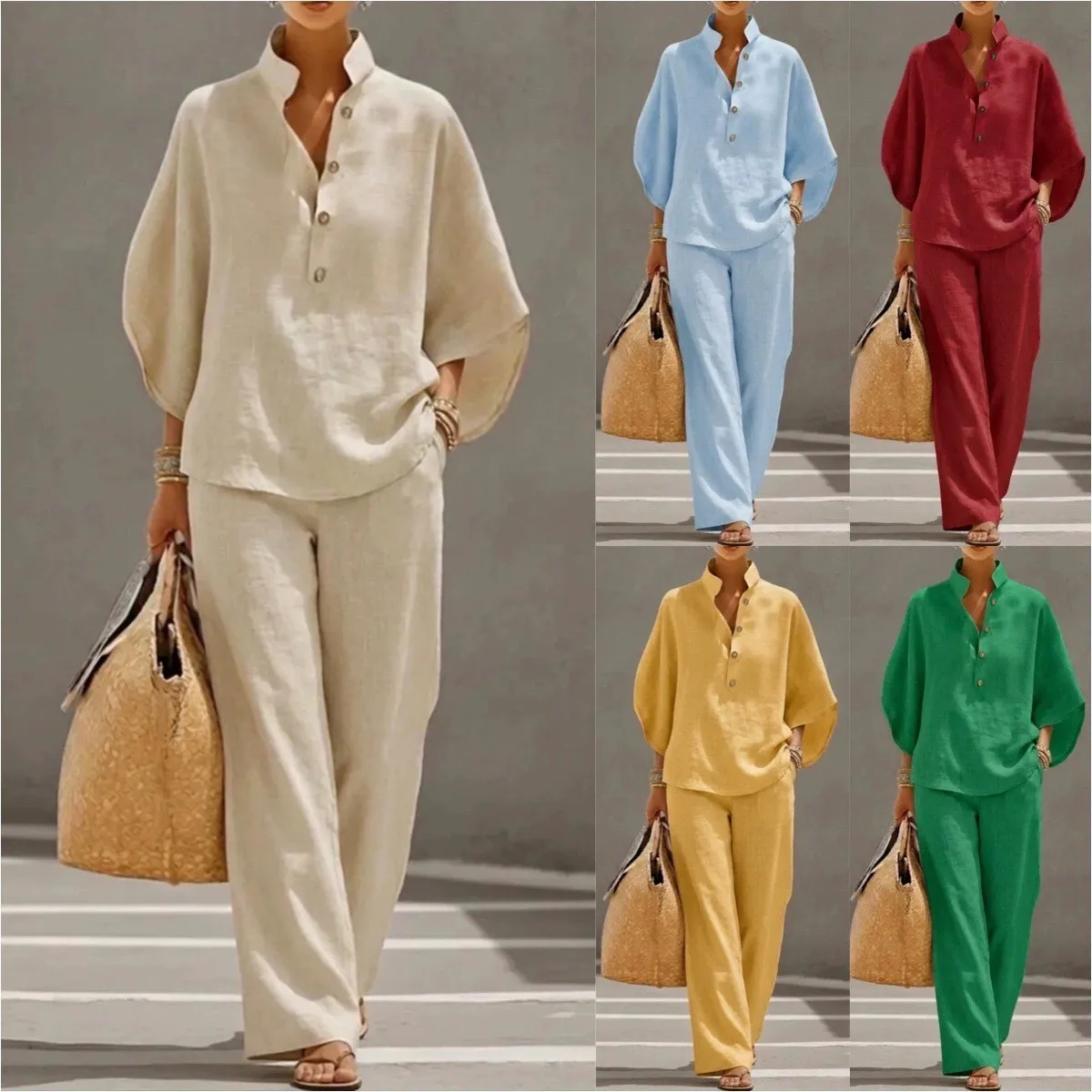 2 Pieces Set For Woman Blouse Linen Solid Color Two Piece Set Blouses European Style Long Sleeve Casual Shirt Beige Stand
2 Pieces Set For Woman Blouse Linen Solid Color Two Piece Set Blouses European Style Long Sleeve Casual Shirt Beige Stand