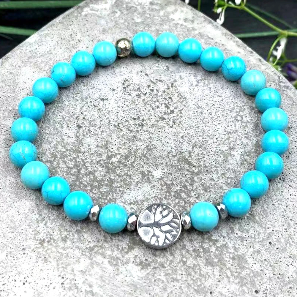 MG2090 6 MM Blue Turquoise Hematite Beads Tree Of Life Charm Bracelet Handmade Energy Protection Wrist Mala
MG2090 6 MM Blue Turquoise Hematite Beads Tree Of Life Charm Bracelet Handmade Energy Protection Wrist Mala