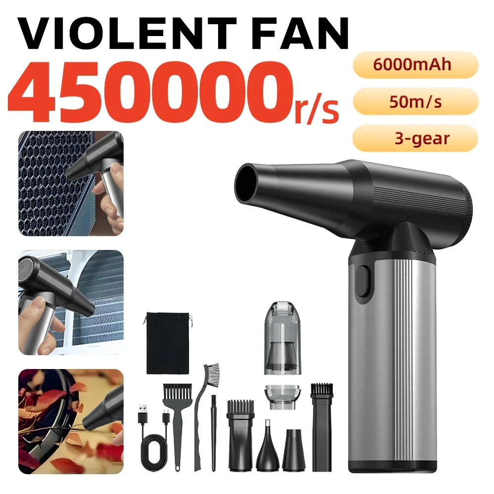New 450000RPM Powerful Air Blower Vacuum Dust Cleaner Violent Fan Type-C Charging Strong Winds 50m/s Brushless Turbo Jet Blower
New 450000RPM Powerful Air Blower Vacuum Dust Cleaner Violent Fan Type-C Charging Strong Winds 50m/s Brushless Turbo Jet Blower