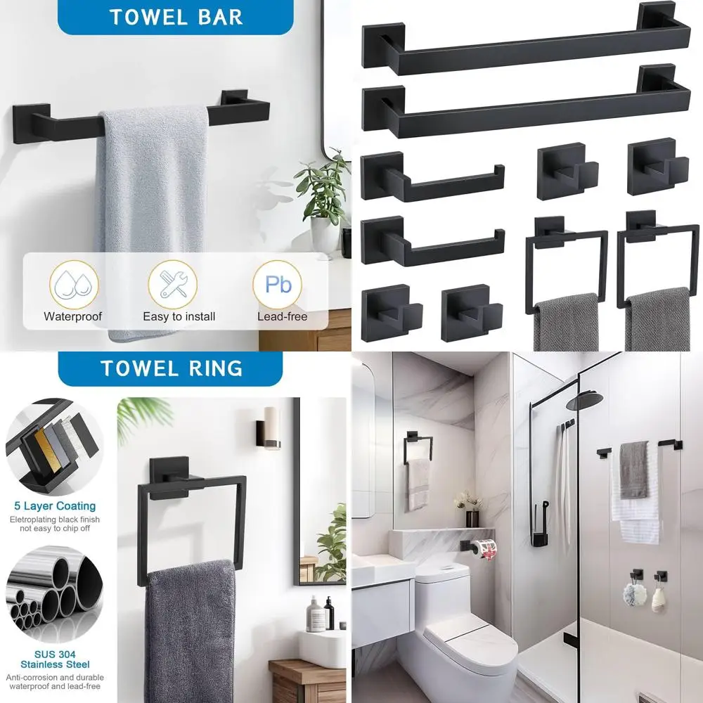 10-Piece Matte Black Bathroom Hardware Set: Wall-Mounted Towel Bar, Holder, and Racks, Made of SUS304 Stainless Steel, 16-Inch
10-Piece Matte Black Bathroom Hardware Set: Wall-Mounted Towel Bar, Holder, and Racks, Made of SUS304 Stainless Steel, 16-Inch