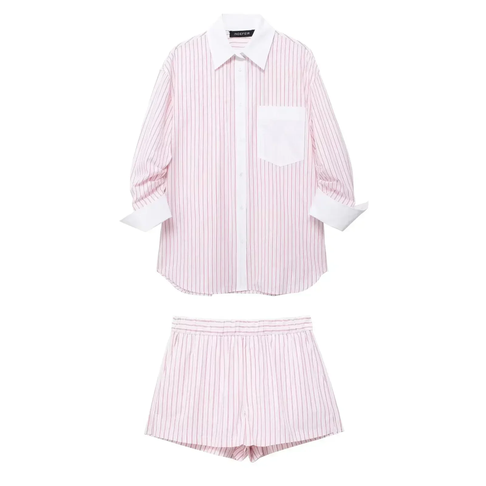 Women's new fashion pleated cuffs design loose single breasted striped poplin shirt retro lapel pocket women's shirt top
Women's new fashion pleated cuffs design loose single breasted striped poplin shirt retro lapel pocket women's shirt top