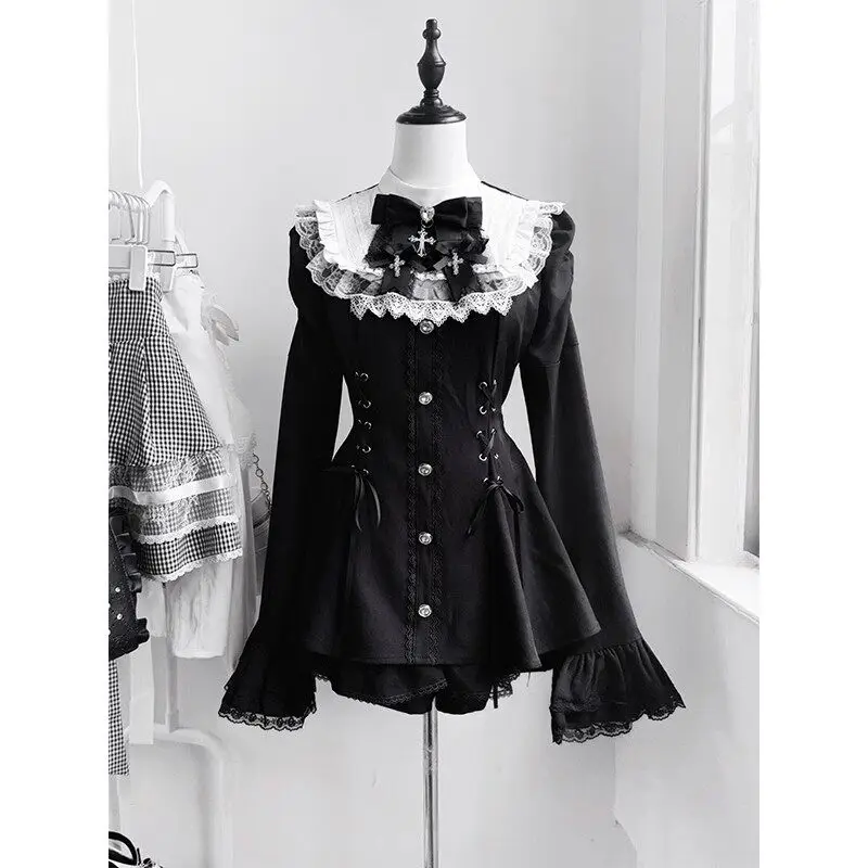 Black White Gothic Mass Production Lace Horn Sleeve Saliva Shirt Lolita Black Boutique Sweet Shirt Women Japanese-style Shirt
Black White Gothic Mass Production Lace Horn Sleeve Saliva Shirt Lolita Black Boutique Sweet Shirt Women Japanese-style Shirt