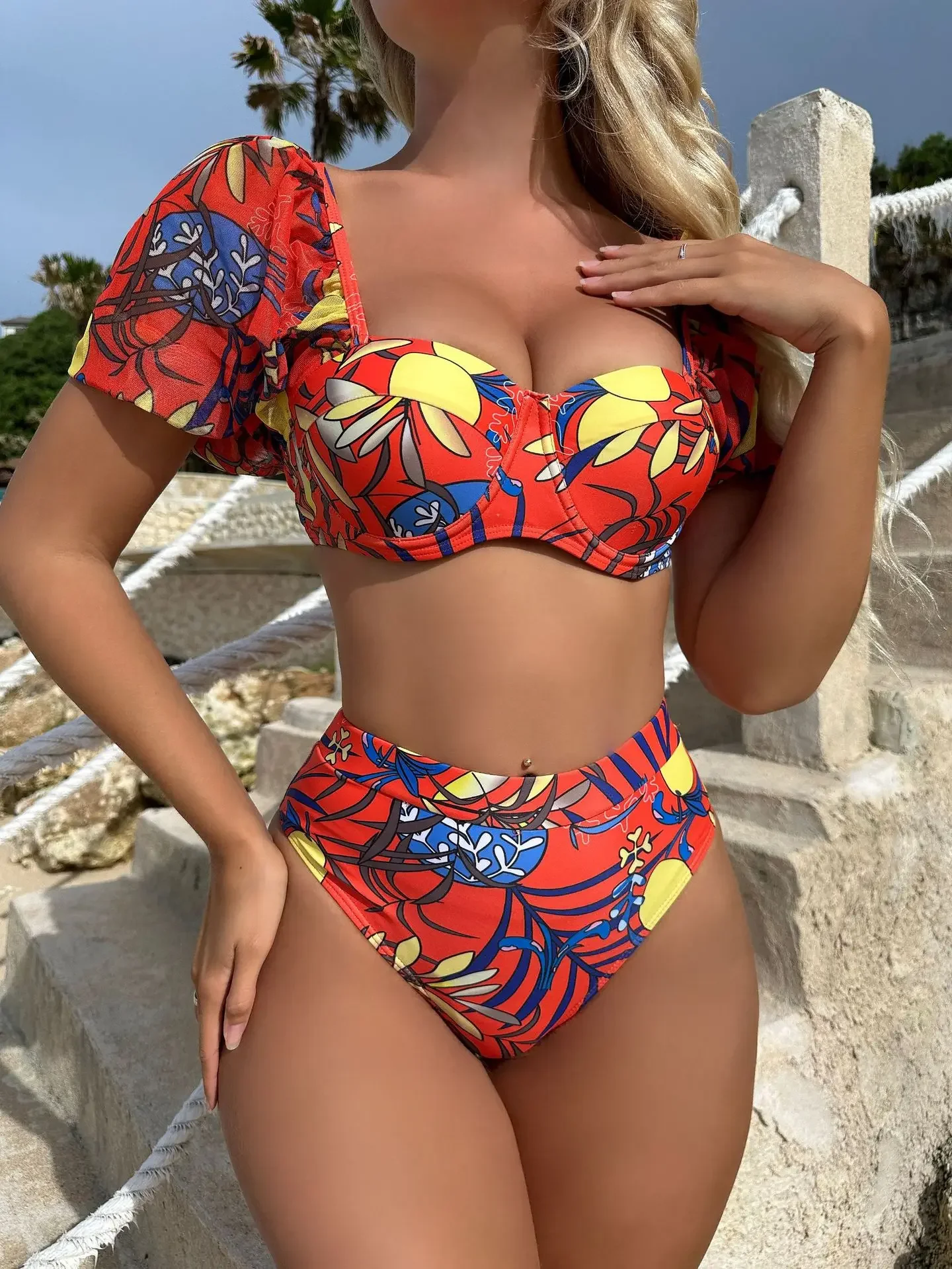 Swimsuit Women 2023 Sexy Floral Print Bikini Steel Bracket Push Up Short Sleeve 2 Piece Square Neck Swimwear Beach Bathing Suit
Swimsuit Women 2023 Sexy Floral Print Bikini Steel Bracket Push Up Short Sleeve 2 Piece Square Neck Swimwear Beach Bathing Suit