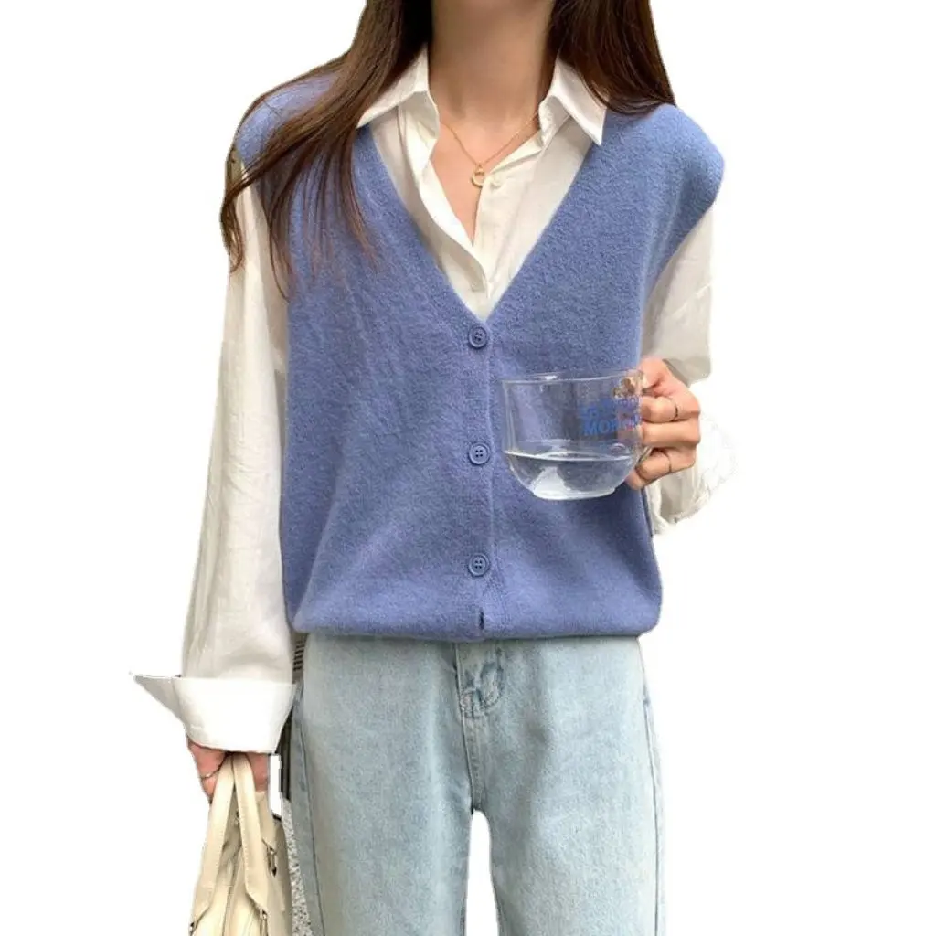 Women's Early Autumn Japanese Style Stacked Knitted Vest V-Neck Pure Color Thin Outer Wear Sweater Waistcoat
Women's Early Autumn Japanese Style Stacked Knitted Vest V-Neck Pure Color Thin Outer Wear Sweater Waistcoat