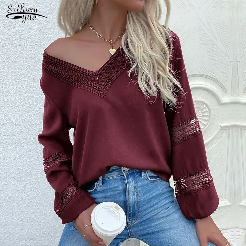 Autumn Elegant Hollow Stitching V-neck Women Shirt Loose Office Lace Lady Tops Long Sleeve Blusas Blouse Women's Clothing 23286
Autumn Elegant Hollow Stitching V-neck Women Shirt Loose Office Lace Lady Tops Long Sleeve Blusas Blouse Women's Clothing 23286