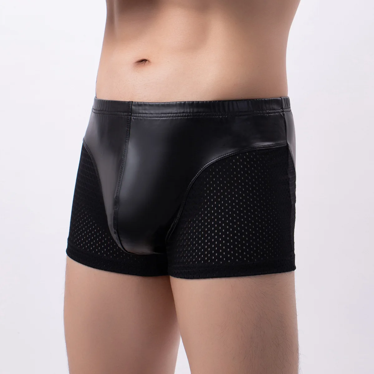 Faux Leather Mesh Patchwork Boxer Briefs for Men Hombre Panties Breathable Trunks Gay Sexy U Convex Pouch Panties Boxy Underwear
Faux Leather Mesh Patchwork Boxer Briefs for Men Hombre Panties Breathable Trunks Gay Sexy U Convex Pouch Panties Boxy Underwear