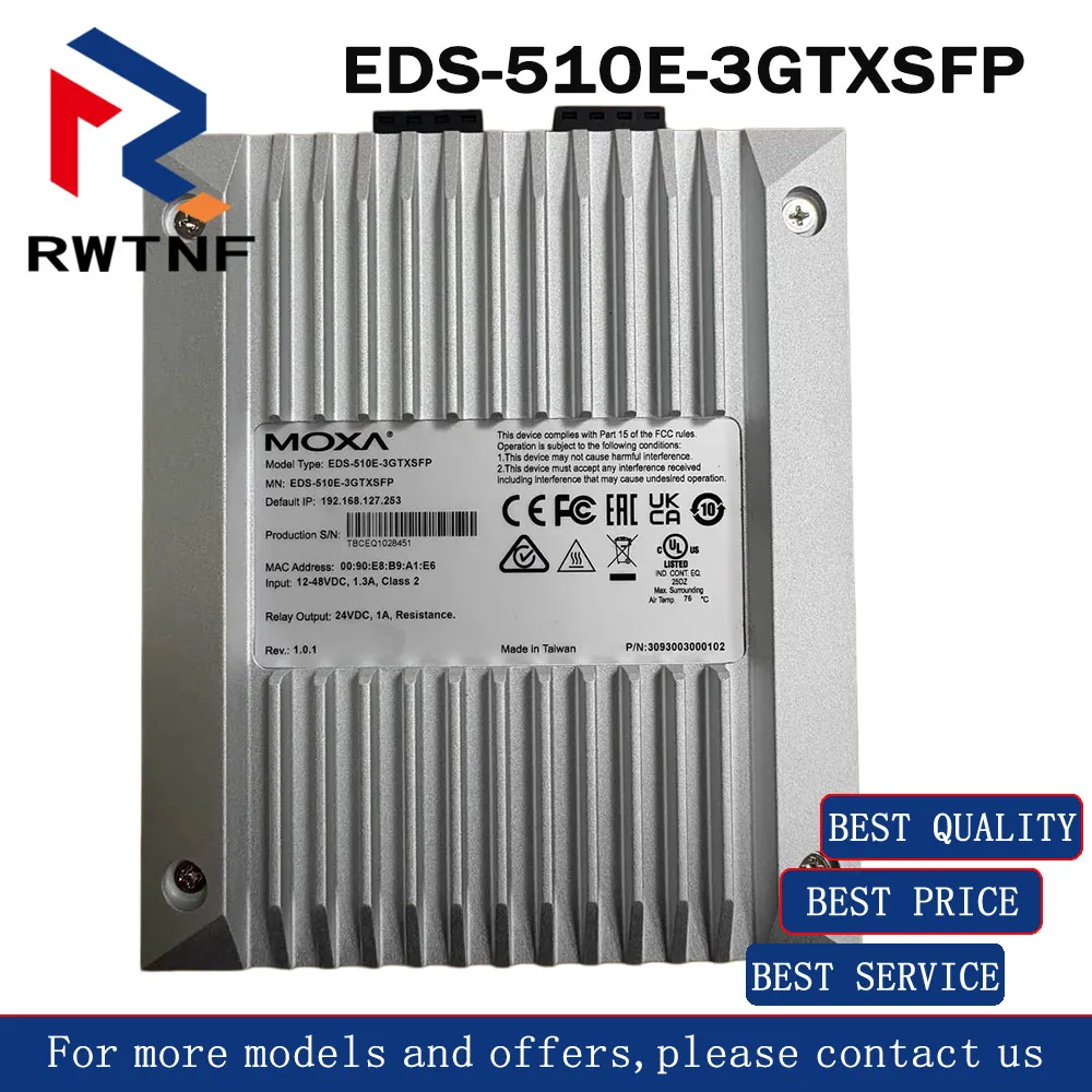 Brand New Genuine EDS-510E-3GTXSFP MOXA 10-port managed switch,100% original warehouse stock
Brand New Genuine EDS-510E-3GTXSFP MOXA 10-port managed switch,100% original warehouse stock