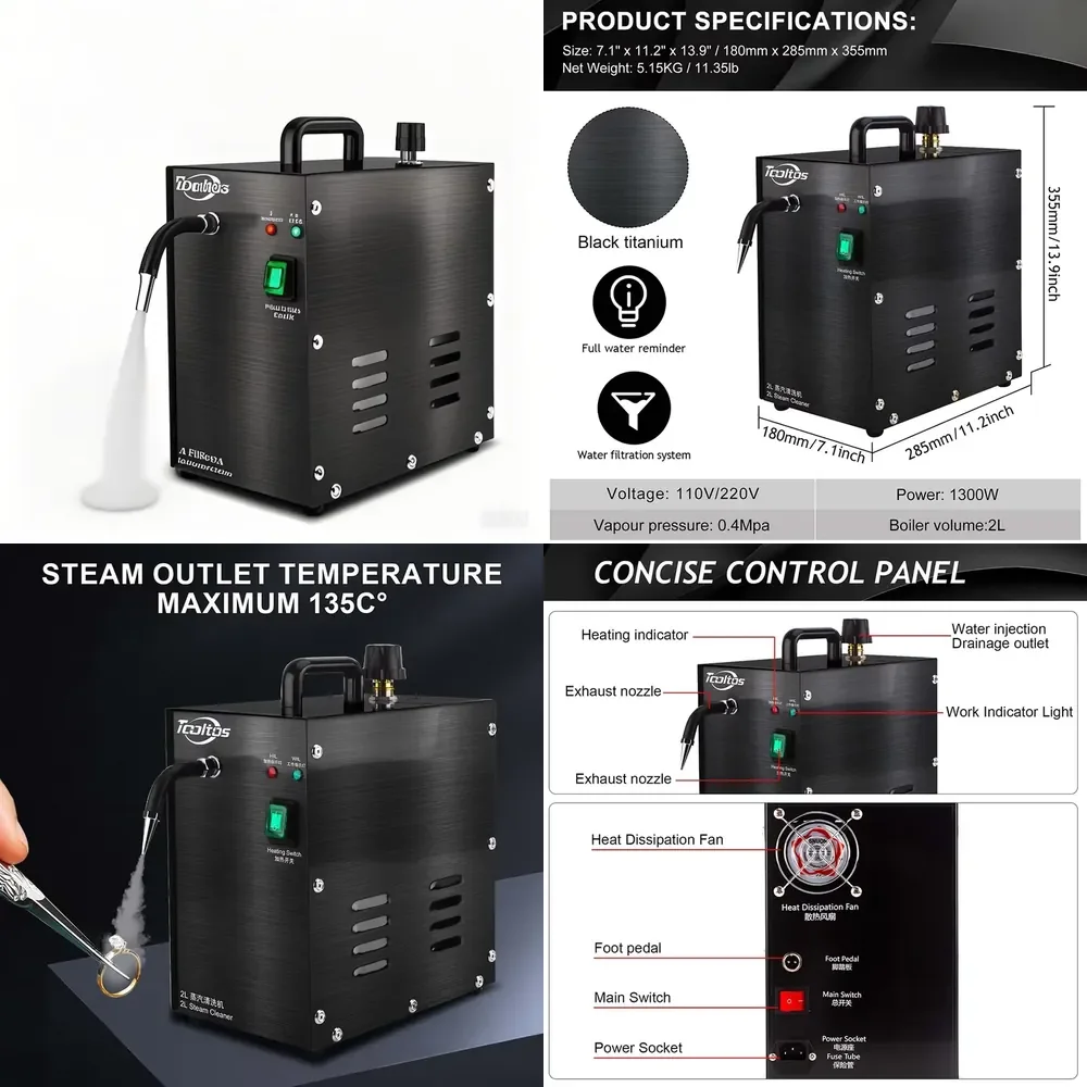 Auble 2L Industrial Jewelry Steam Cleaner 1300W 4Bar Stainless Steel Steamer for Gold Silver Rings Diamond Settings
Auble 2L Industrial Jewelry Steam Cleaner 1300W 4Bar Stainless Steel Steamer for Gold Silver Rings Diamond Settings