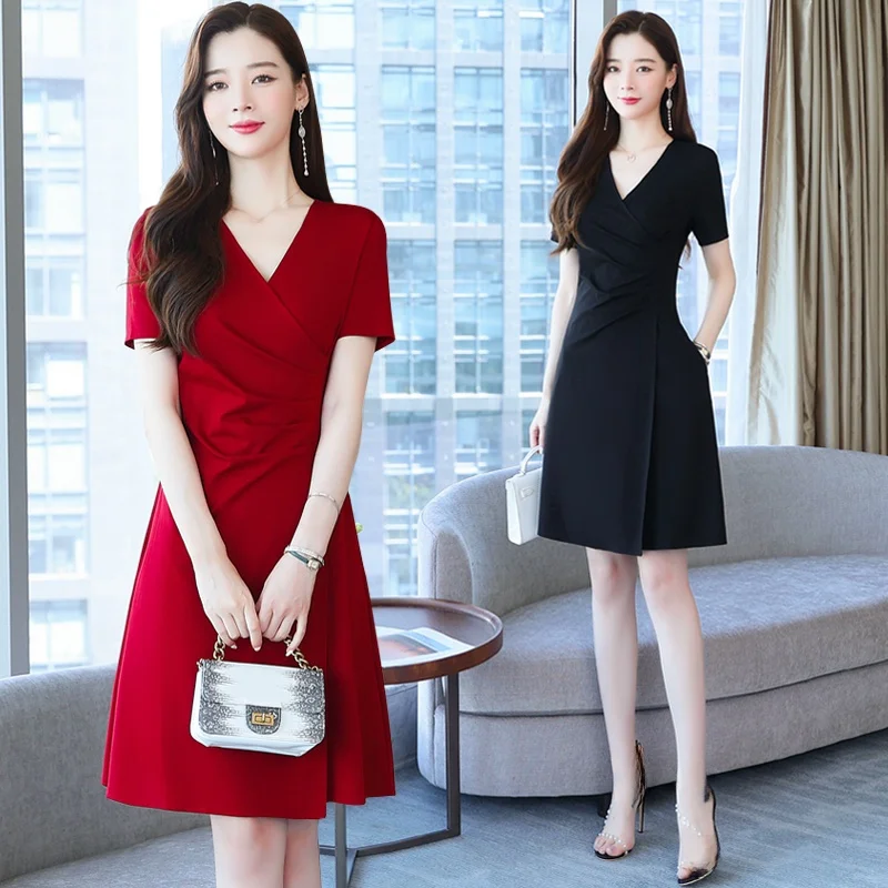 Hebe Style Slimming Midi Dress V-Neck Short Sleeve Pure Color Summer New Arrival plus Size Women's Fashionable A-Line Dress
Hebe Style Slimming Midi Dress V-Neck Short Sleeve Pure Color Summer New Arrival plus Size Women's Fashionable A-Line Dress