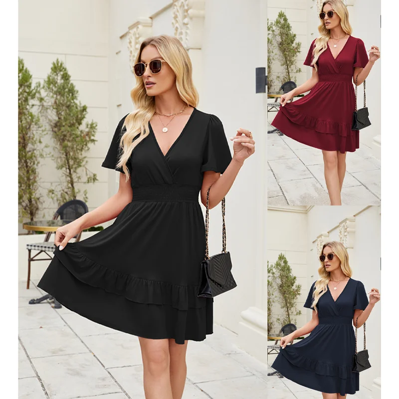 Women’s Elegant V-Neck Dress – Ruffled Hem & Fluttering Sleeves for Spring/Summer
Women’s Elegant V-Neck Dress – Ruffled Hem & Fluttering Sleeves for Spring/Summer