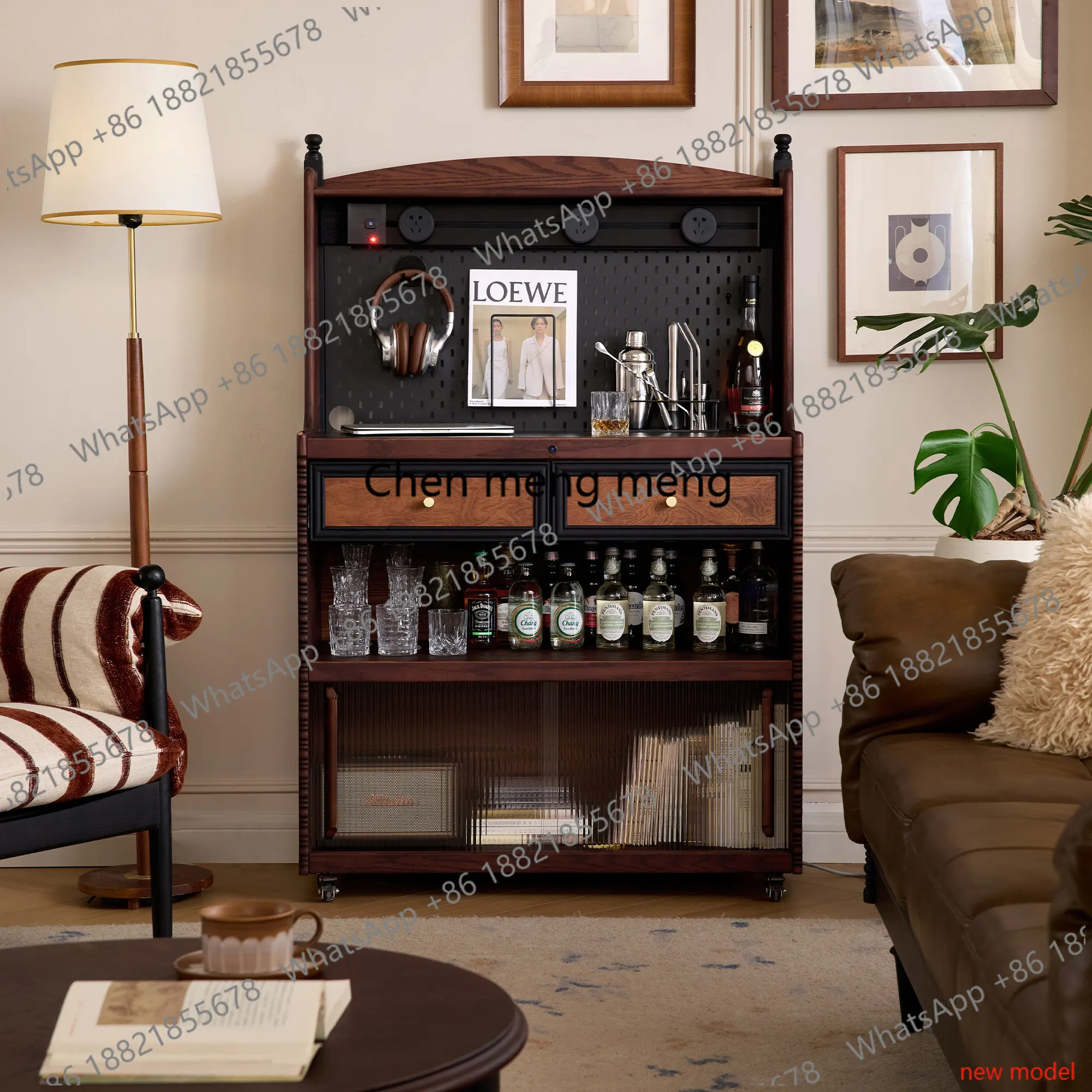 Retro solid wood mobile side cabinet, living room with wheel display, storage, high cabinetf132
Retro solid wood mobile side cabinet, living room with wheel display, storage, high cabinetf132