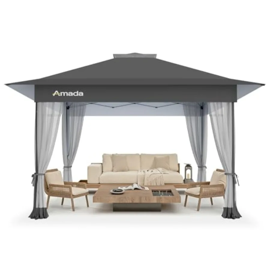 Backyard patio pop up gazebo, grey polyester fabric, quick-setup with wheeled STO-N-Go cover bag, includes mosquito netting for
Backyard patio pop up gazebo, grey polyester fabric, quick-setup with wheeled STO-N-Go cover bag, includes mosquito netting for