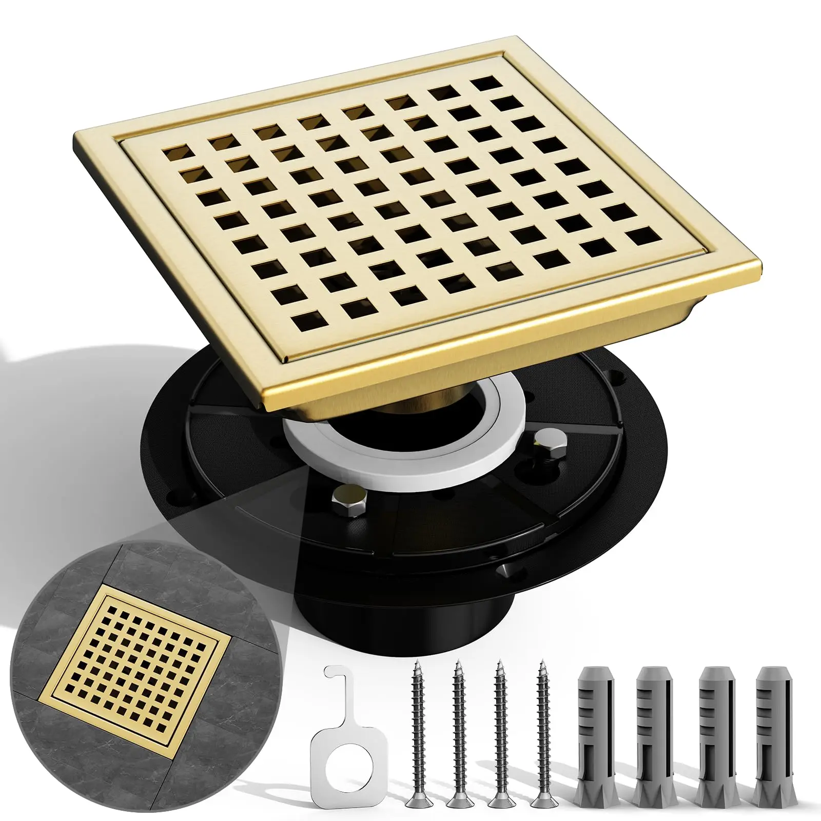 4 Inch Square Shower Drain With Flanged Base Brushed Stainless Steel Floor Drain For Bathroom
4 Inch Square Shower Drain With Flanged Base Brushed Stainless Steel Floor Drain For Bathroom