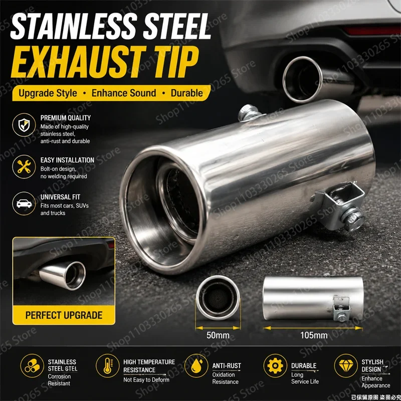 Polished Stainless Steel Auto Exhaust Muffler Tip Heat Resistant Sport Tailpipe Decor Enhance Sound Appearance for Car SUV Truck
Polished Stainless Steel Auto Exhaust Muffler Tip Heat Resistant Sport Tailpipe Decor Enhance Sound Appearance for Car SUV Truck