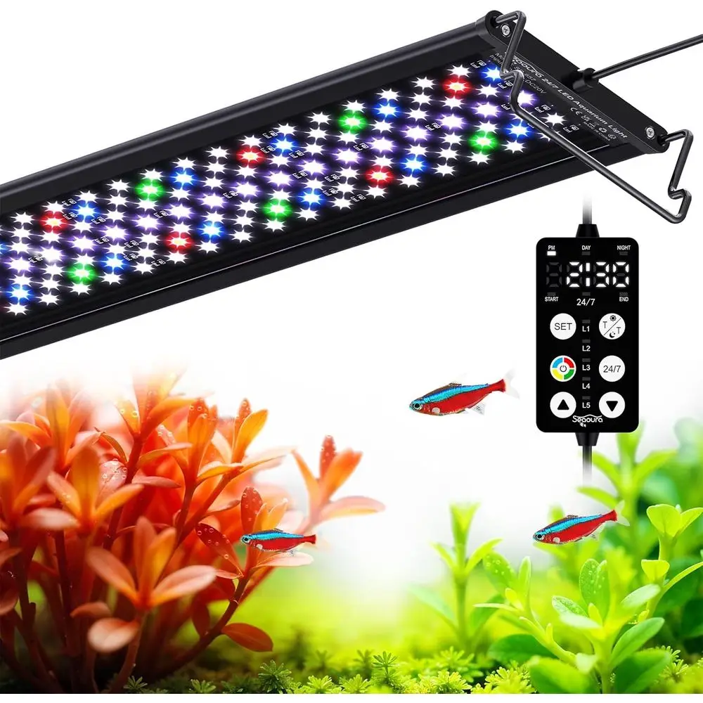 Aquarium LED Plant Light with Custom Timer, Memory, 7-Row 30-36in Full Spectrum, 8 Colors, 20 Brightness, Day & Night Cycle, Adj
Aquarium LED Plant Light with Custom Timer, Memory, 7-Row 30-36in Full Spectrum, 8 Colors, 20 Brightness, Day & Night Cycle, Adj
