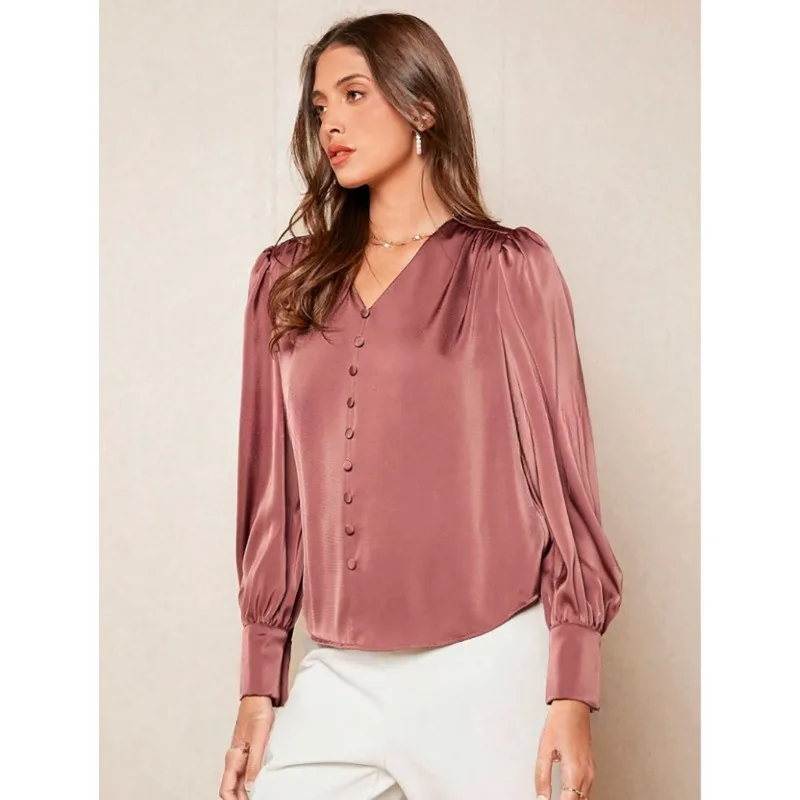 Топ с v-образным вырезом, модная рубашка, женский топ в пригородном стиле, европейско-американская одежда, блузки
Топ с v-образным вырезом, модная рубашка, женский топ в пригородном стиле, европейско-американская одежда, блузки