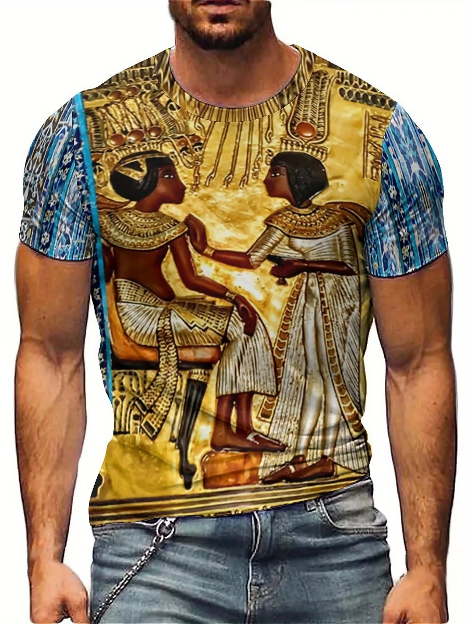 Men's Retro Y2K Ancient Egyptian Pharaoh 3D Print T-Shirt - Short Sleeve, Round Neck, Vibrant Egyptian Art Design
Men's Retro Y2K Ancient Egyptian Pharaoh 3D Print T-Shirt - Short Sleeve, Round Neck, Vibrant Egyptian Art Design