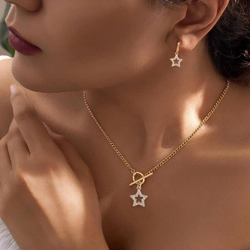 OT buckle star zircon pendant women necklace earring vacation party concert classic fashion versatile elegant romantic necklace
OT buckle star zircon pendant women necklace earring vacation party concert classic fashion versatile elegant romantic necklace