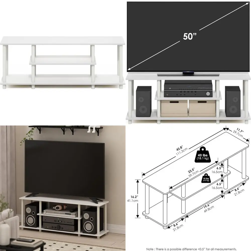 3-Tier White Entertainment Center for TVs up to 50 with Storage Shelves, Easy Assembly
3-Tier White Entertainment Center for TVs up to 50 with Storage Shelves, Easy Assembly