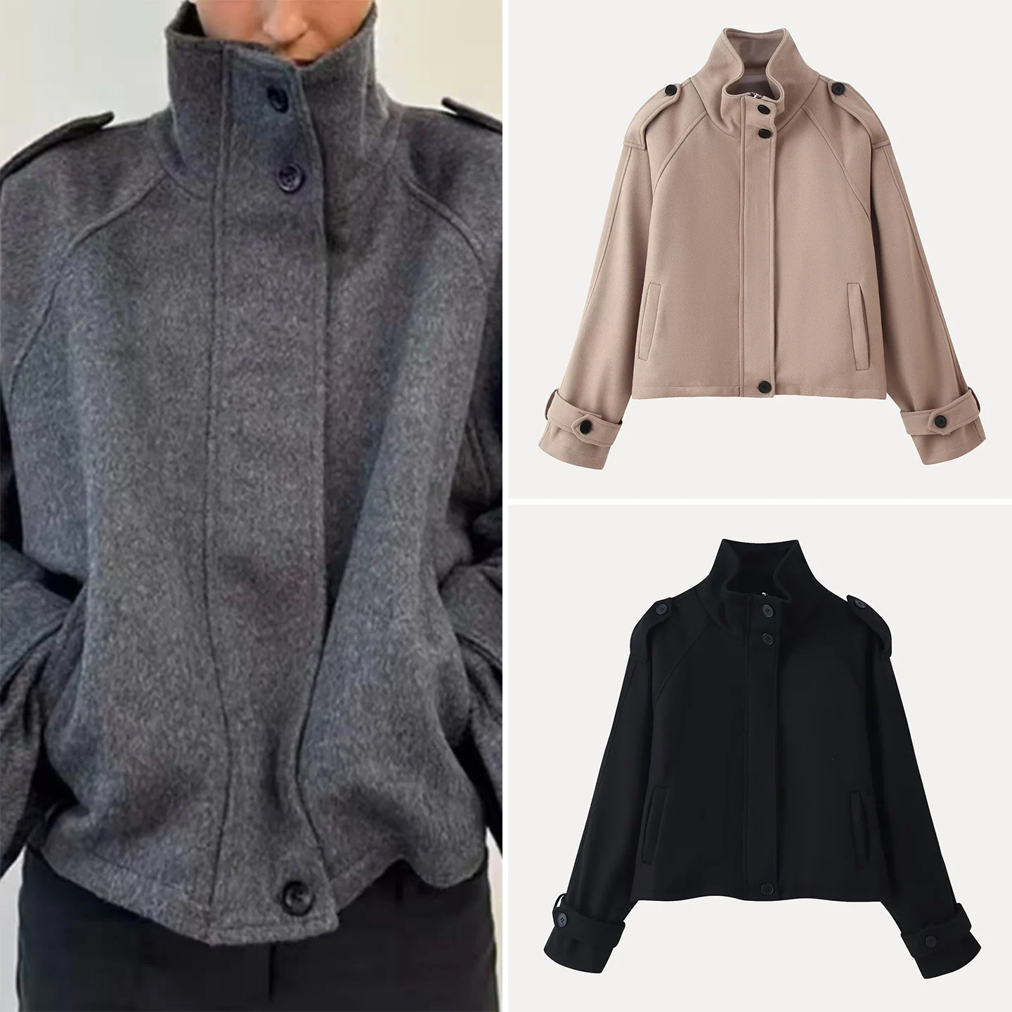 Casual Sle ort Length Woolen Jaet Tee Color Stand Collar Women's Faion Outerwear Autumn New Arrival Z Brand
Casual Sle ort Length Woolen Jaet Tee Color Stand Collar Women's Faion Outerwear Autumn New Arrival Z Brand