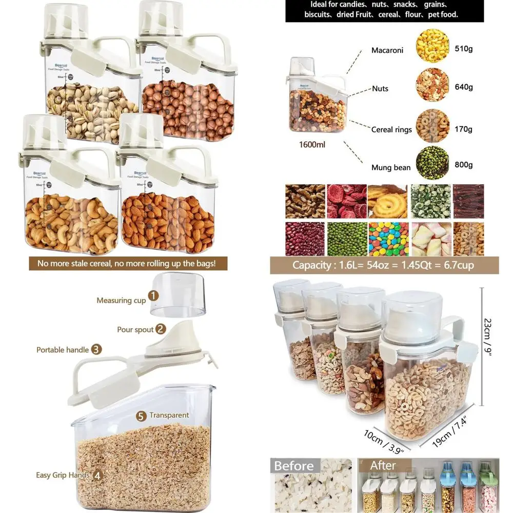 Герметичный пластиковый дозатор сухих продуктов емкостью 1,6 л с носиком и мерным стаканом, набор из 4 шт.
Герметичный пластиковый дозатор сухих продуктов емкостью 1,6 л с носиком и мерным стаканом, набор из 4 шт.