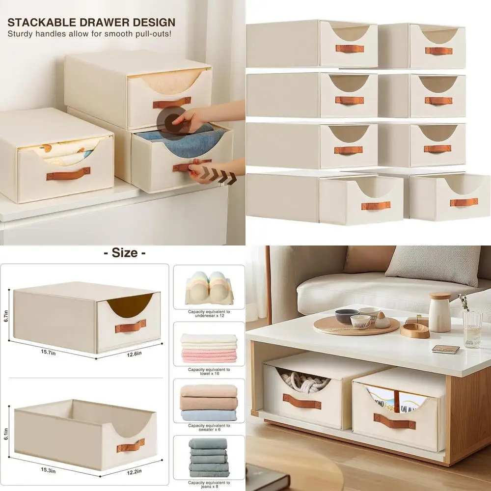 8-Piece Stackable Closet Organizers with Fabric Bins for Bedroom Storage in Beige
8-Piece Stackable Closet Organizers with Fabric Bins for Bedroom Storage in Beige