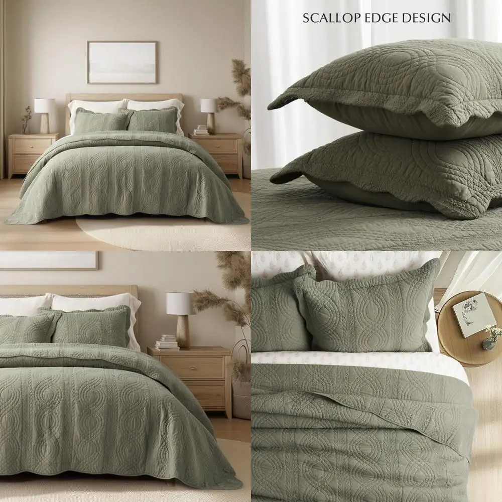 Queen Size Cotton Scallop Quilt Set with 2 Shams - Lightweight Prewashed Bedspread
Queen Size Cotton Scallop Quilt Set with 2 Shams - Lightweight Prewashed Bedspread